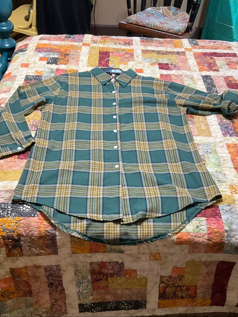 🔥Green Plaid Button-Up Tunic Shirt